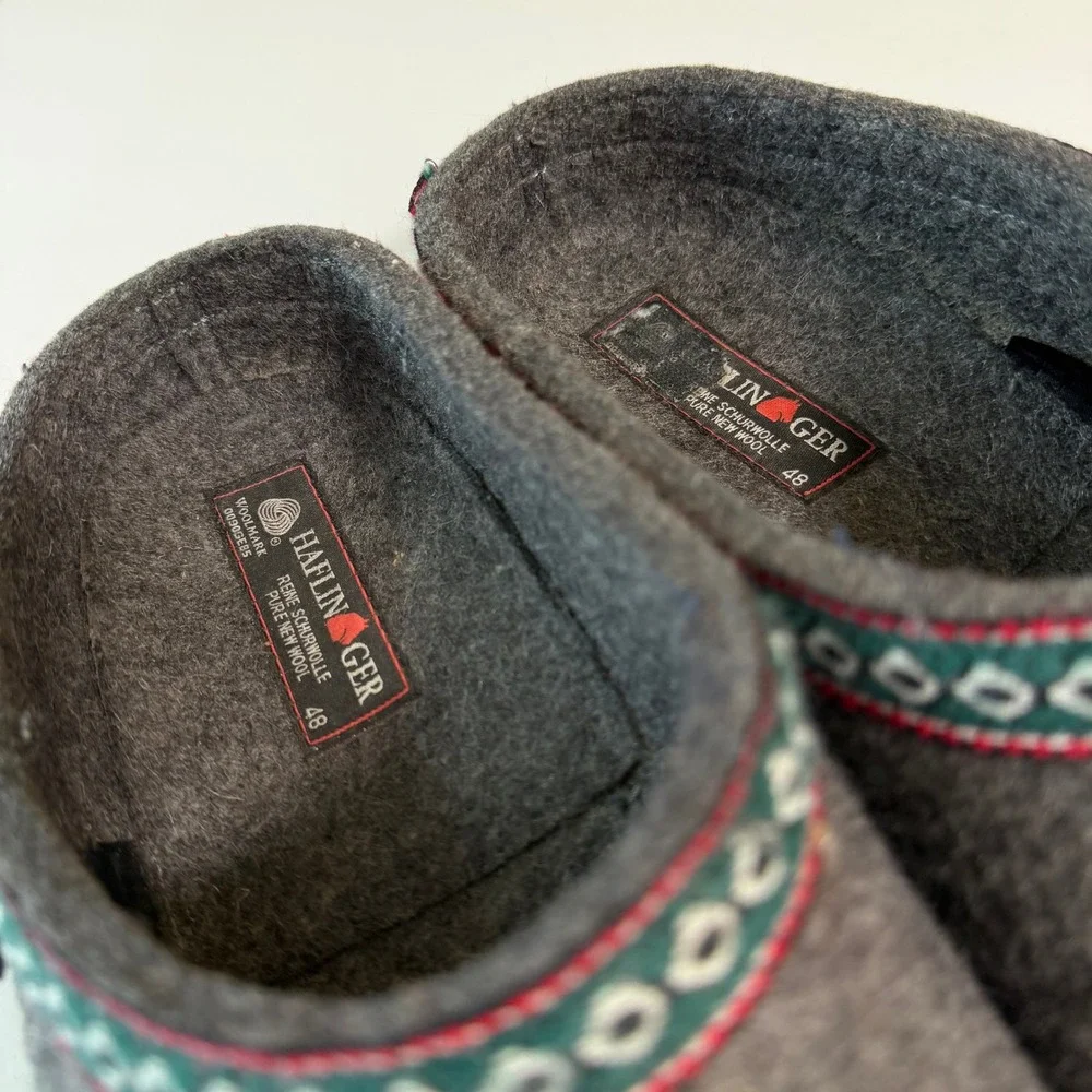 Haflinger GZ Classic Grizzly Wool Clogs Mens 15 / 48 Gray Felt Cork Sole Slipper